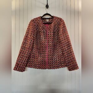 Chico Women's Pink Multicolor Pop Geometric Tweed Blazer Size 2 (12)‎ Artsy Boho